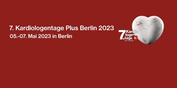Rotes Banner mit Beschriftung 7. Kardiologentage Plus Berlin 2023